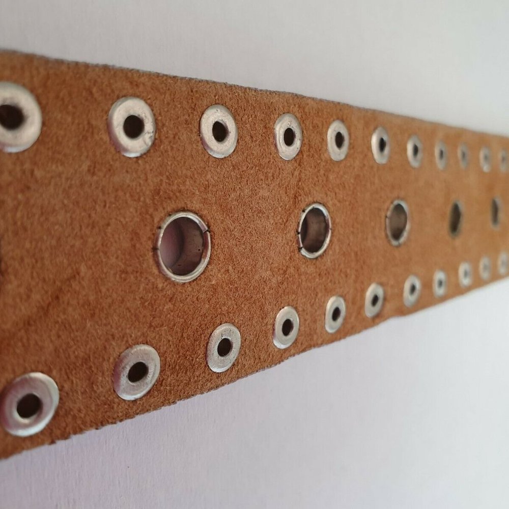 Genuine Bonded Leather Studded Belt Mall Goth Y2k Pink Metal Stud Punk Glam Rock - Picture 4 of 10